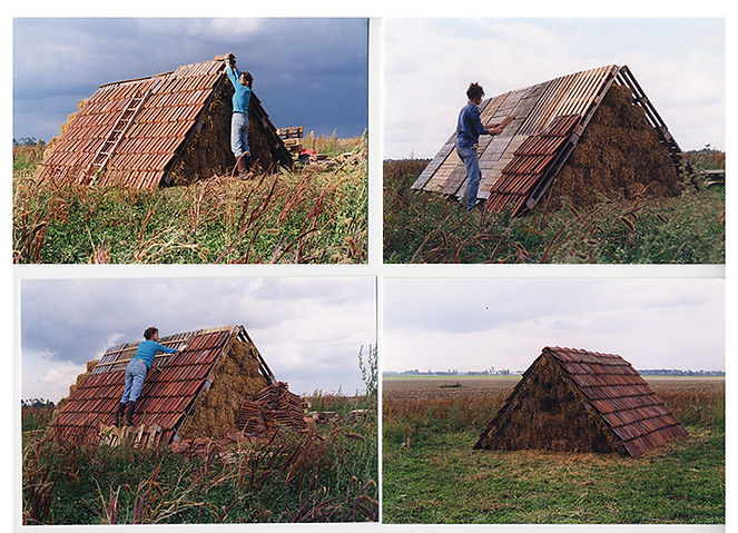 Toit Installation pour ”Vous êtes ici” à Réau, Seine et Marne Paille, bois, tuiles. Installation sonore